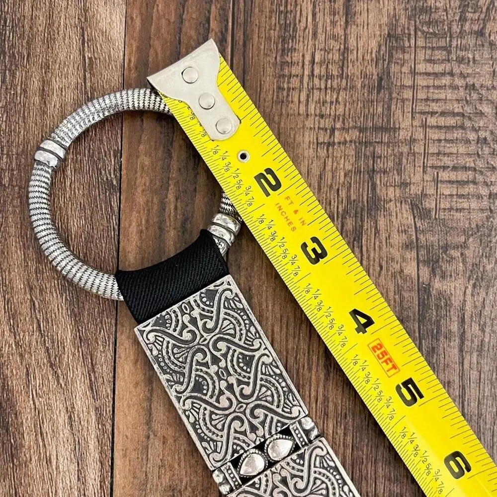 Boho Stretch Belt Hip Slung Embossed Metal Beads Artsy Bohemian Size L/XL Silver